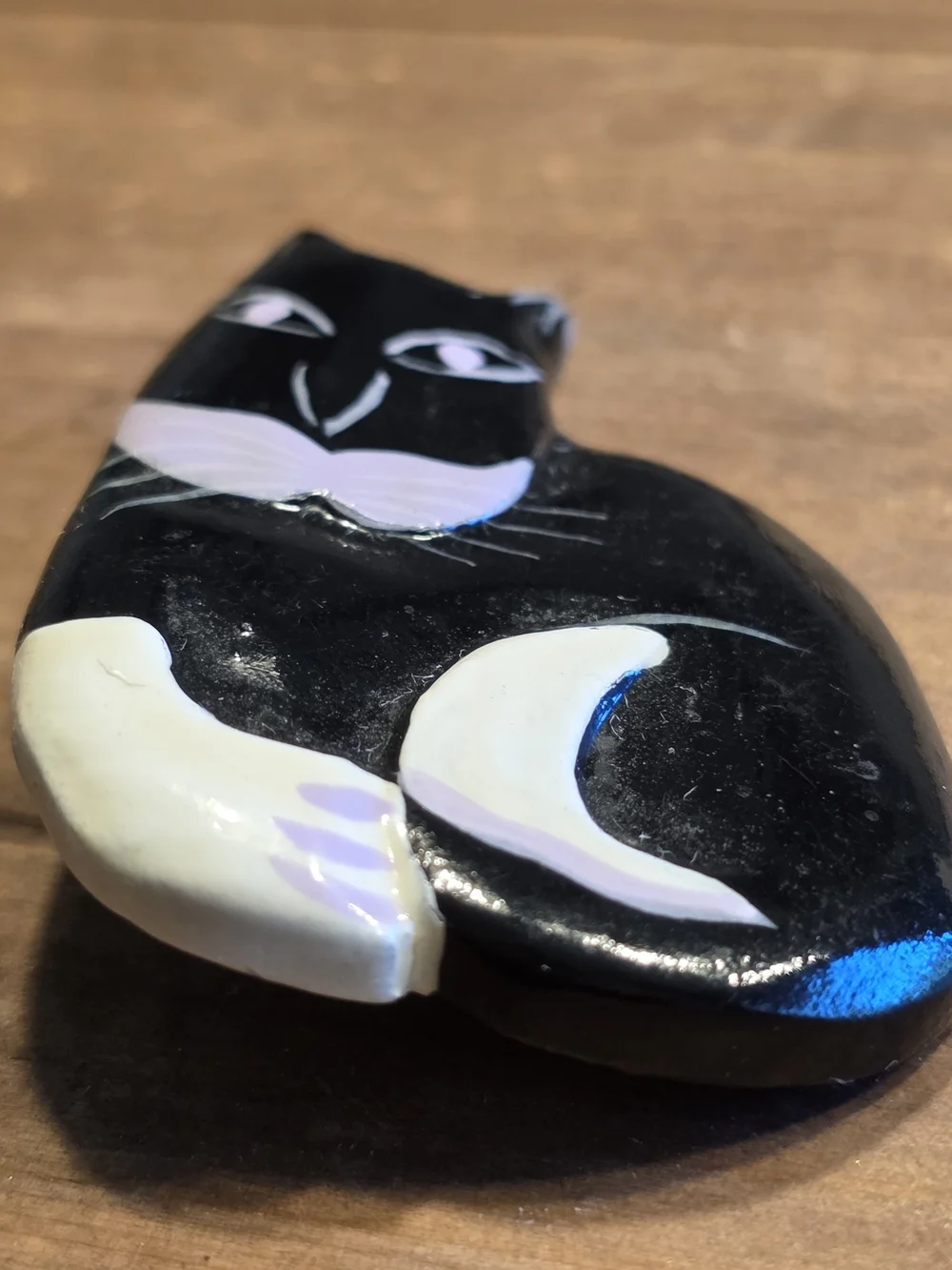 Folk Art Cat Pin Handpainted Wood
